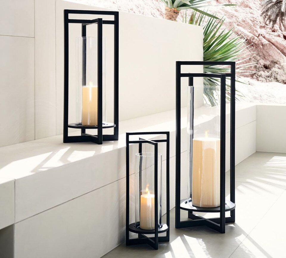 Brooks Cross Bar Steel & Glass Lanterns Pottery Barn Australia